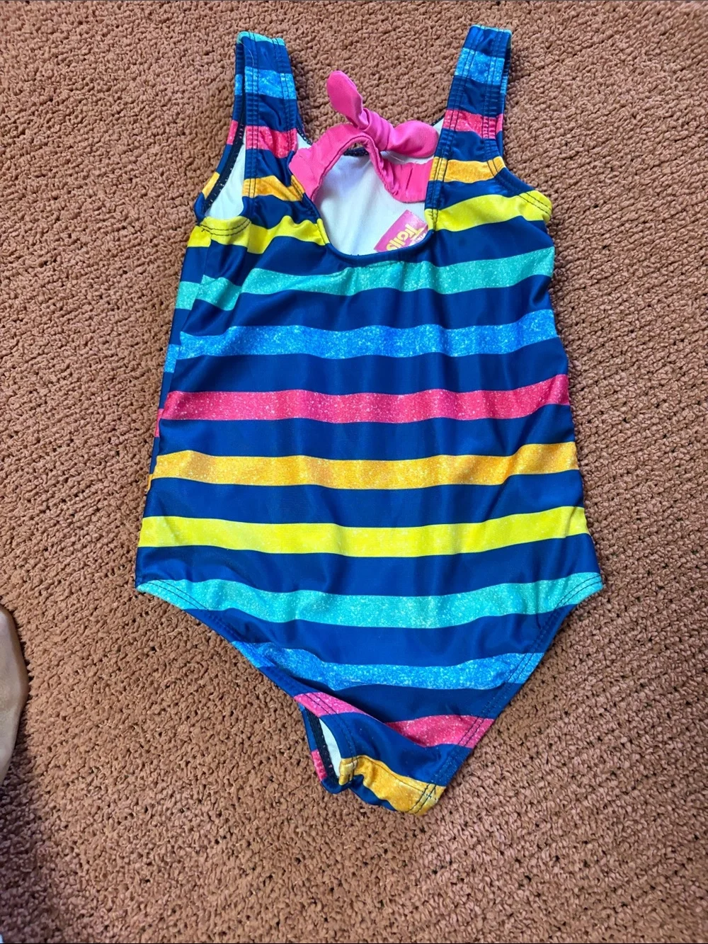 Trolls Bright Pink Character One-Piece Swim - Blue & Yellow Stripes